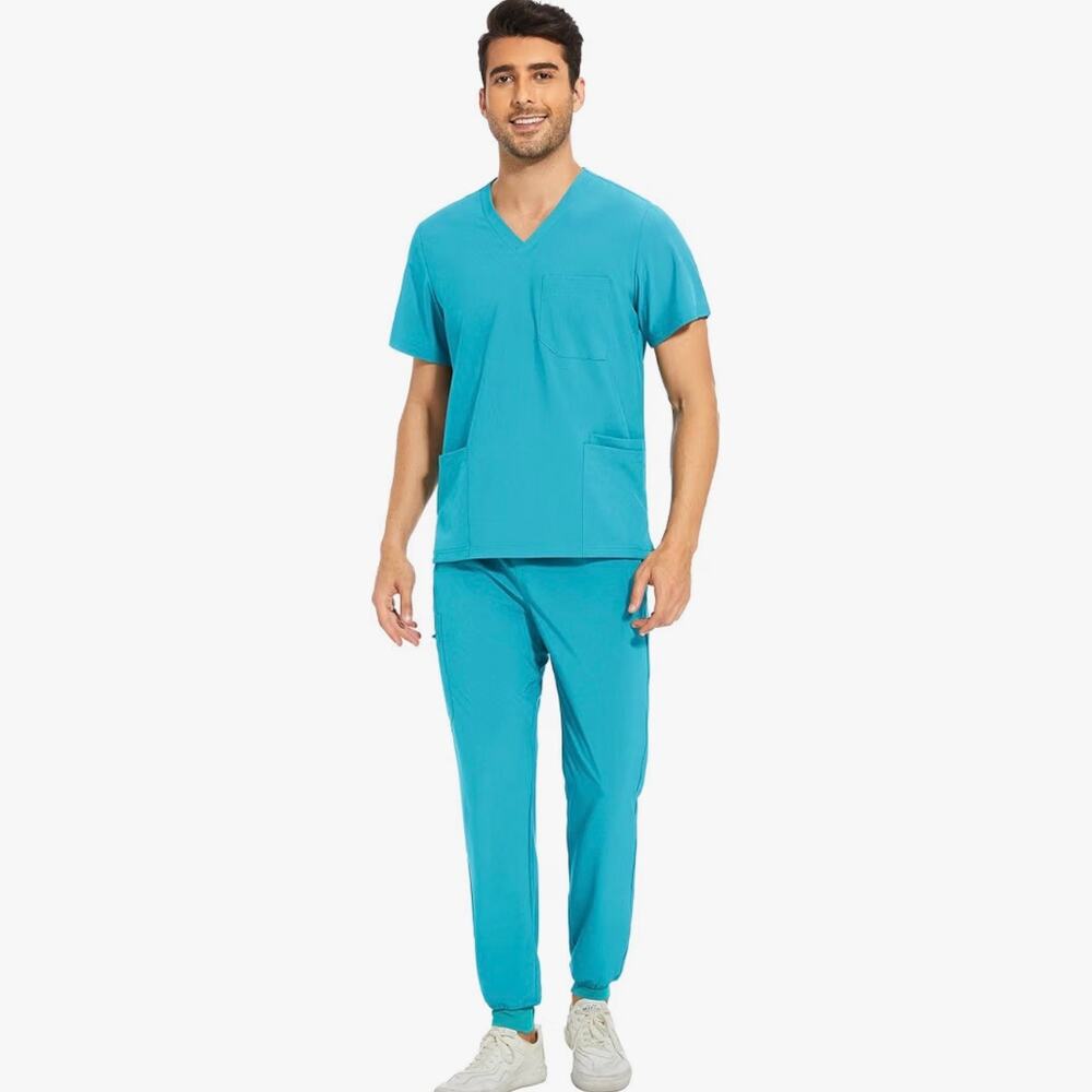 COZYFIT NEW Men's Set XL Scrub Top & XLT Tall Jogger Pant Bright Teal Stretch